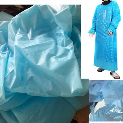 Waterproof blue plastic isolation gown apron raw material pe/cpe plastic material